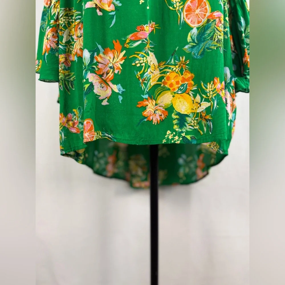 Cato Green Floral Boho Chic Off-Shoulder Tunic with Citrus Print Size L - Picture 2 of 12